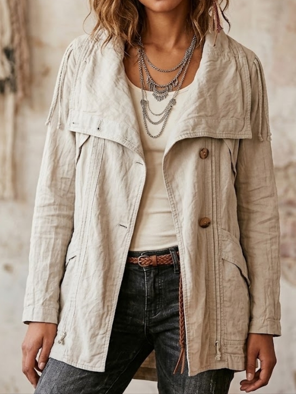 Prairie Underground Hemp Asymmetrical Full Zip Button Jacket Size XS Cargo Tan